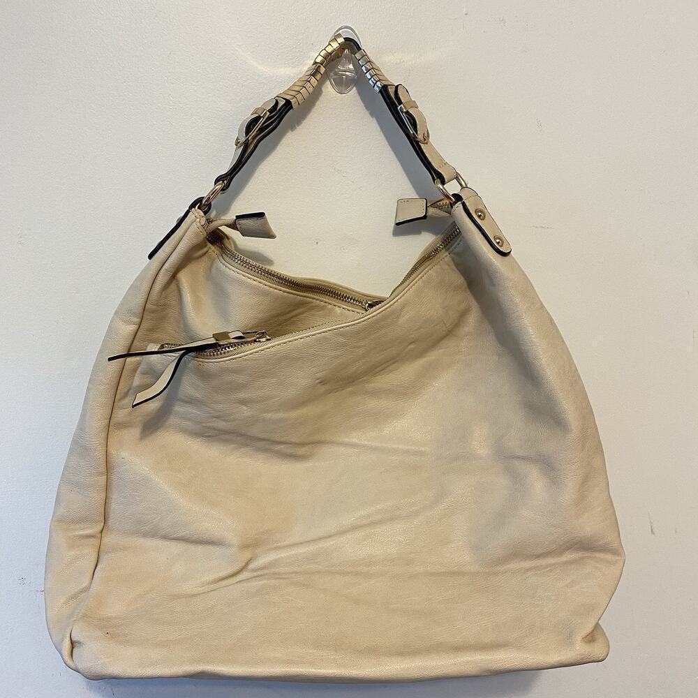 Urban Expressions Ivory Faux Leather Hobo Bag Vegan Shoulder/Handbag Double Side